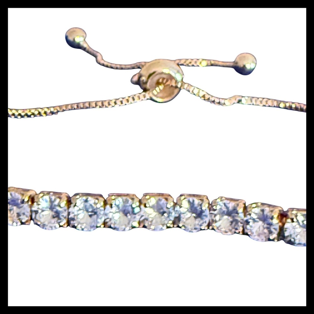 NWOT Adjustable Cubic Zirconia Tennis Bracelet Gold Tone Bolo Clasp